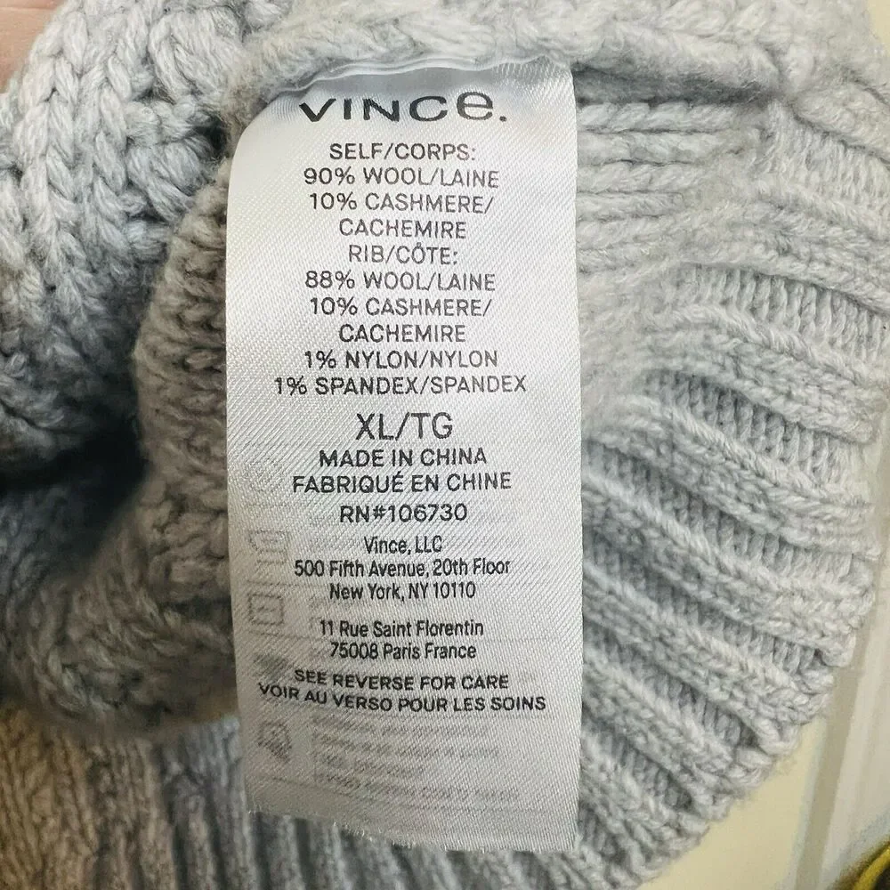 VINCE Wool Cashmere Blend Sweater Men’s XL Cable Twist Knit Oatmeal Fisherman